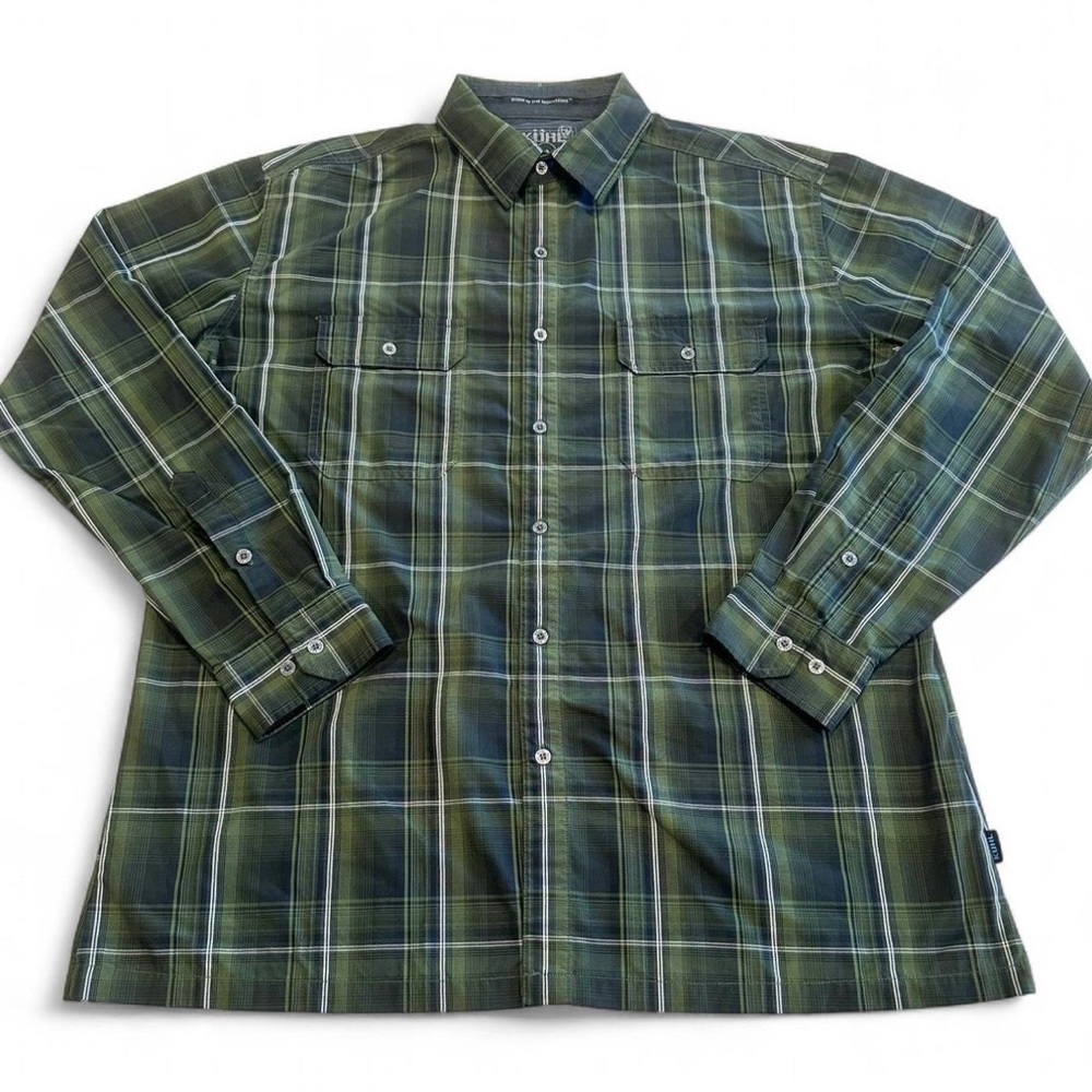 Kuhl Mens Flannel XL Green Plaid  Eluxur Long Sleeve Button Down Hiking Gorpcore